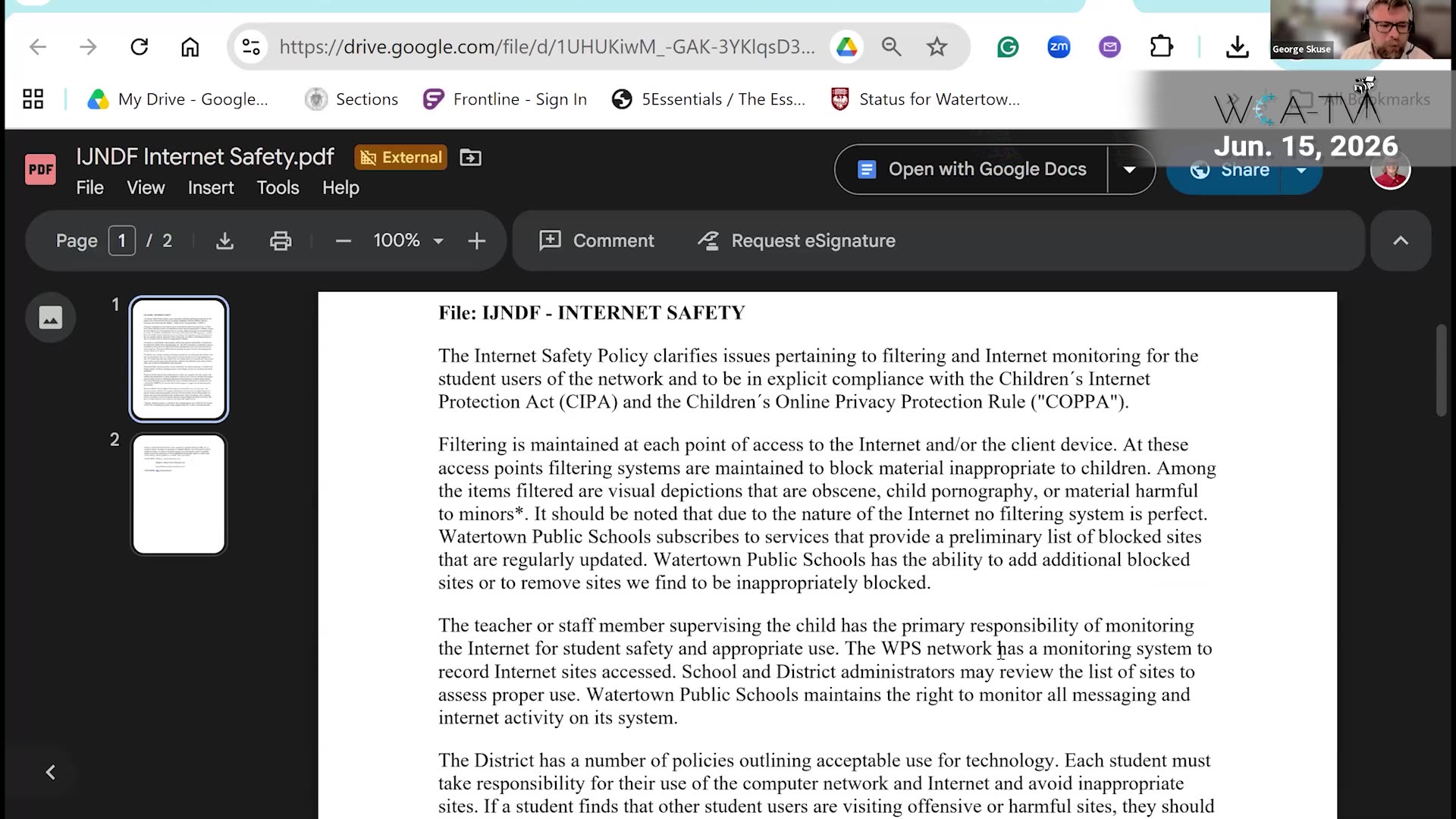 IJNDF Internet Safety policy excerpt