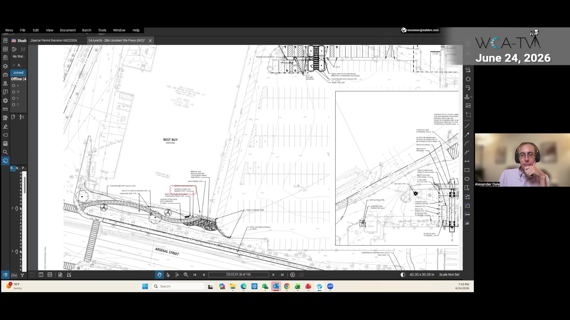 Site plan view with bollards, loading dock, and pedestrian paths