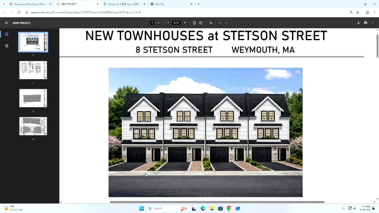 Architectural rendering of new townhouses at 8 Stetson Street, Weymouth MA