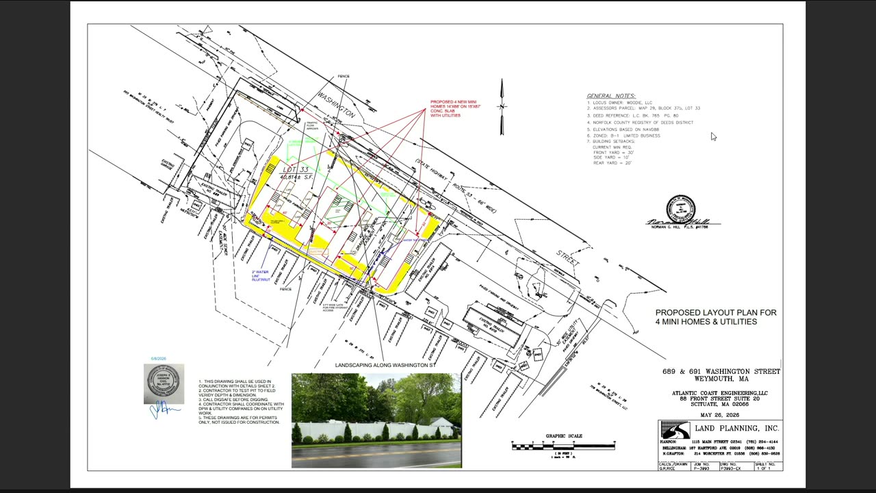 Proposed layout plan for 4 mini homes and utilities