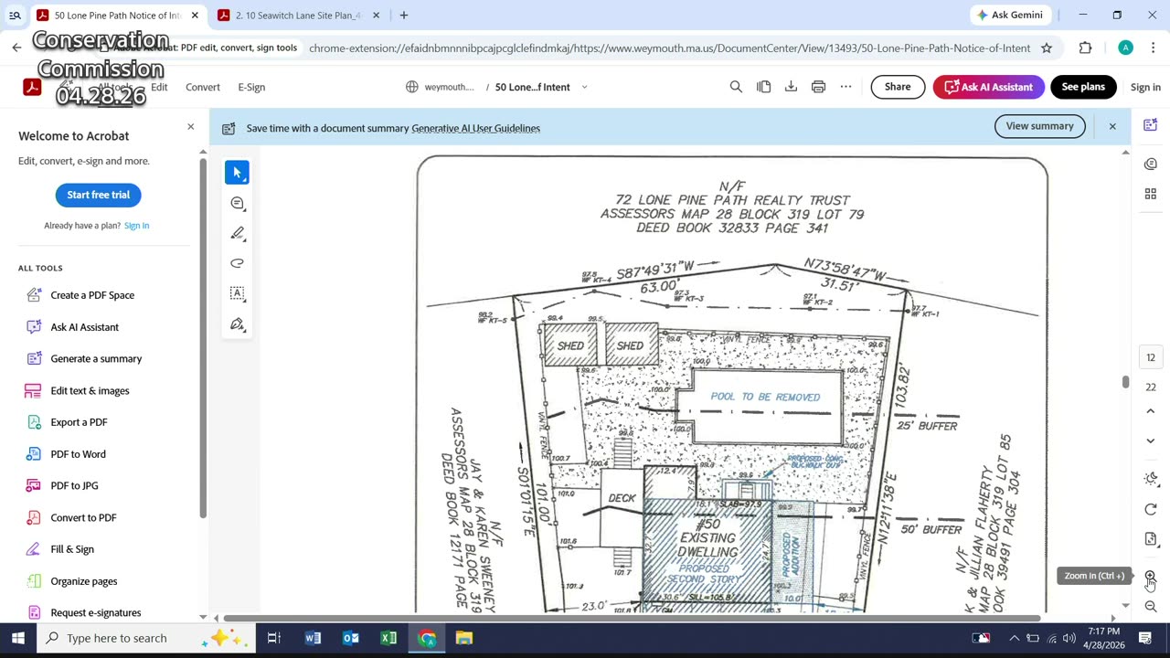 Site plan for 50 Lone Pine Path with proposed additions and buffers