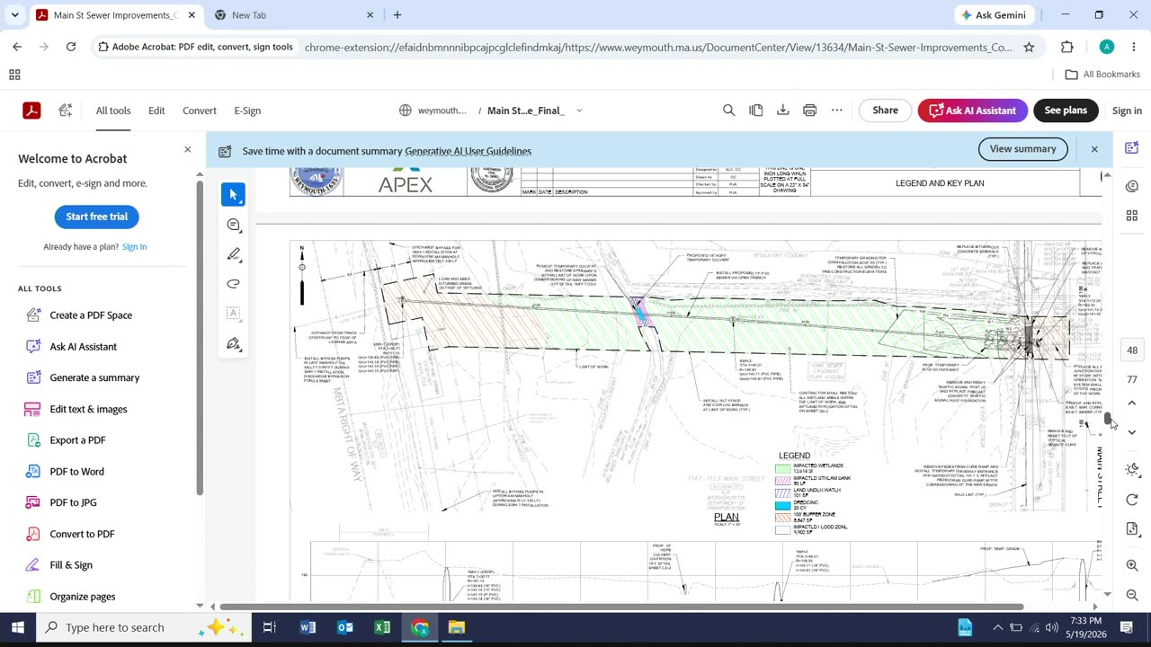 Main St sewer improvements site plan and legend