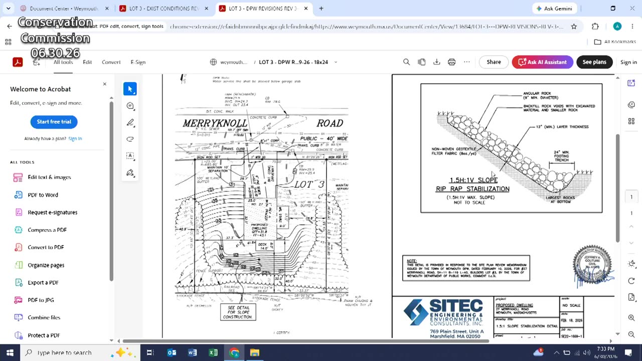 Engineering drawings for Lot 3 with rip-rap stabilization detail