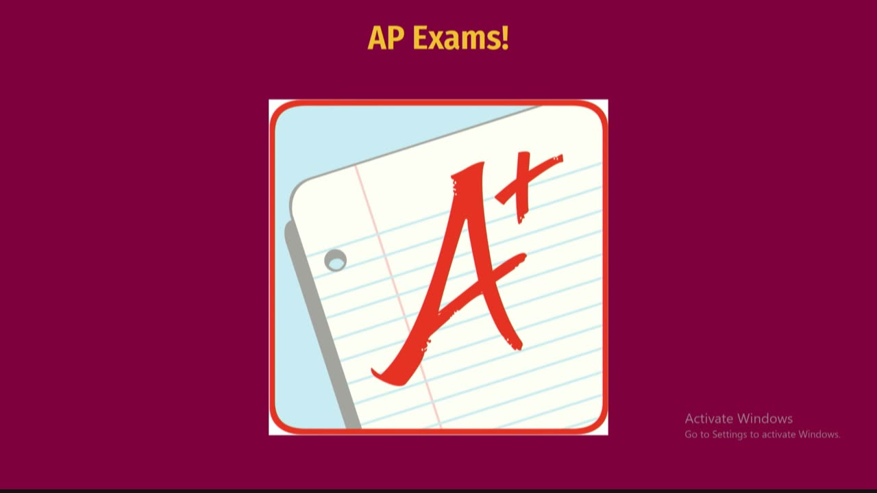 AP Exams! presentation slide with notebook graphic