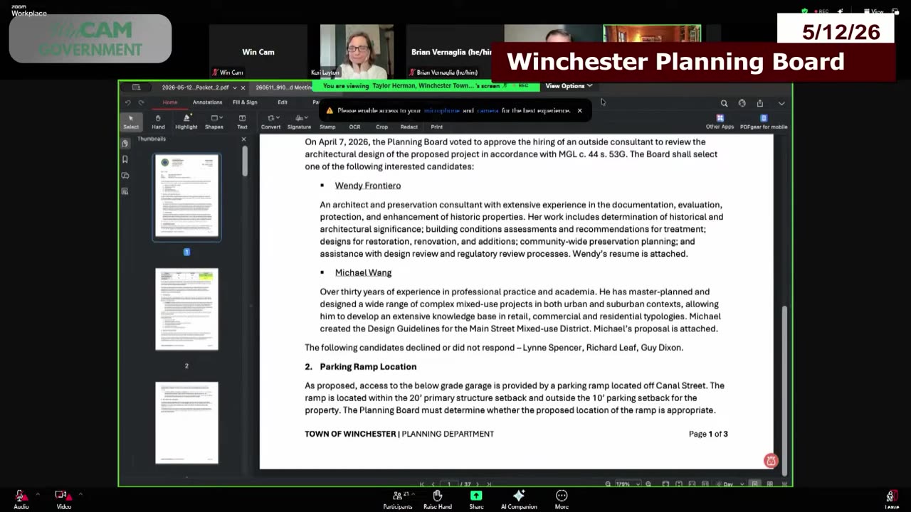 Planning Board document on design consultant selection