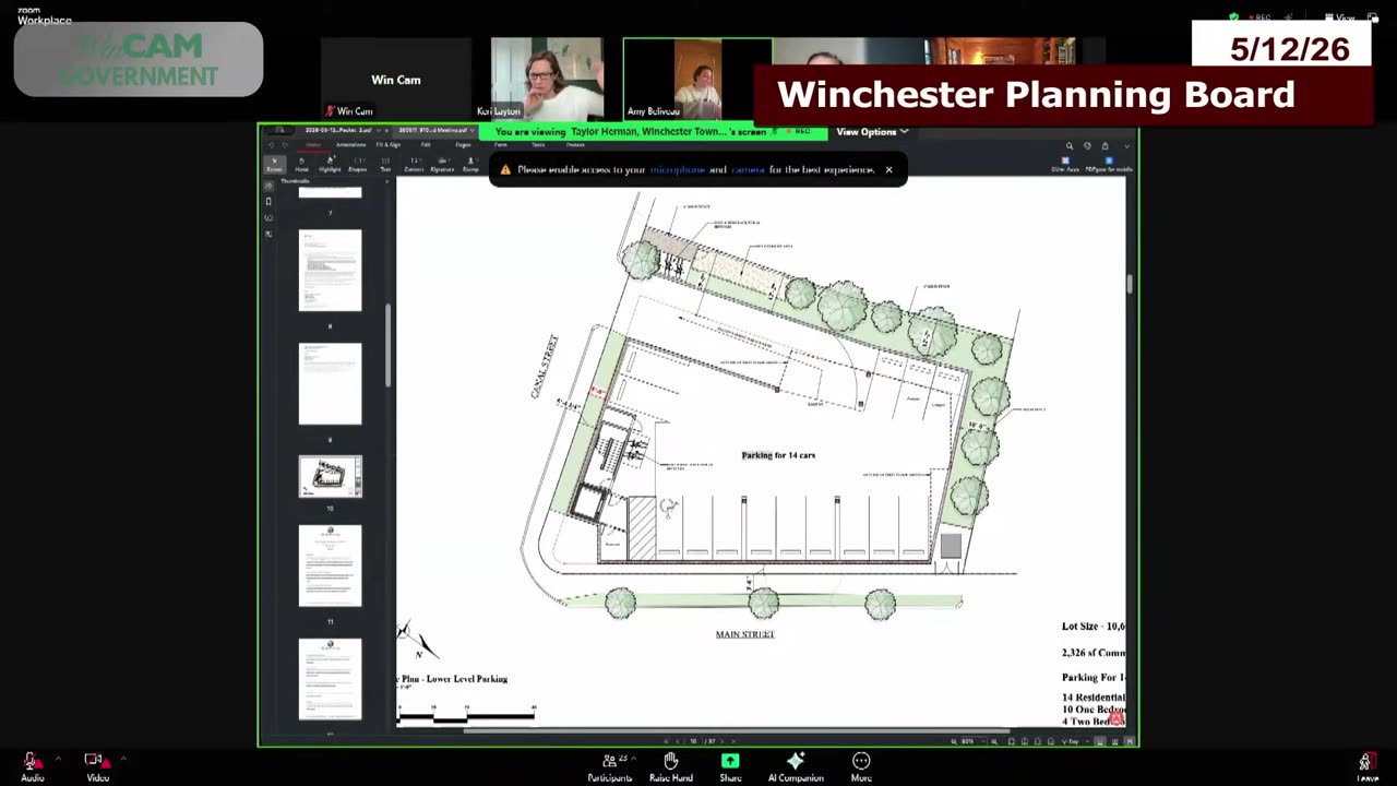 Site plan showing parking layout, Canal St and Main St