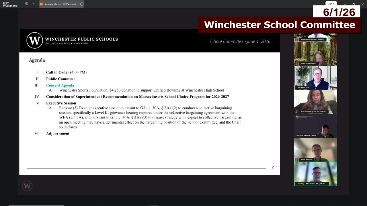 School Committee meeting agenda slide