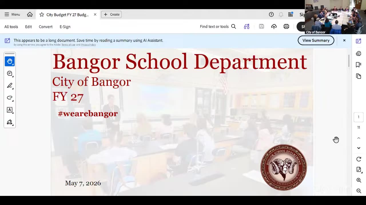 Bangor School Department FY27 budget title slide