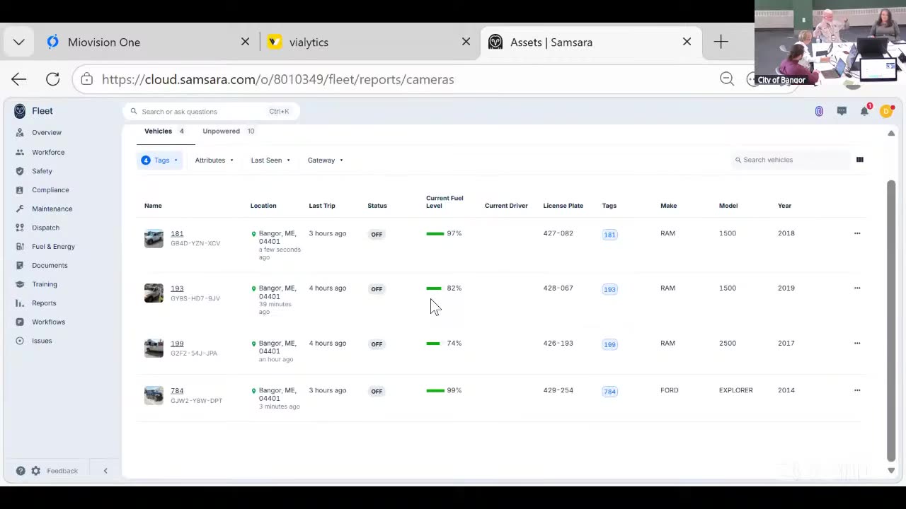 Samsara fleet dashboard showing vehicle status and fuel levels