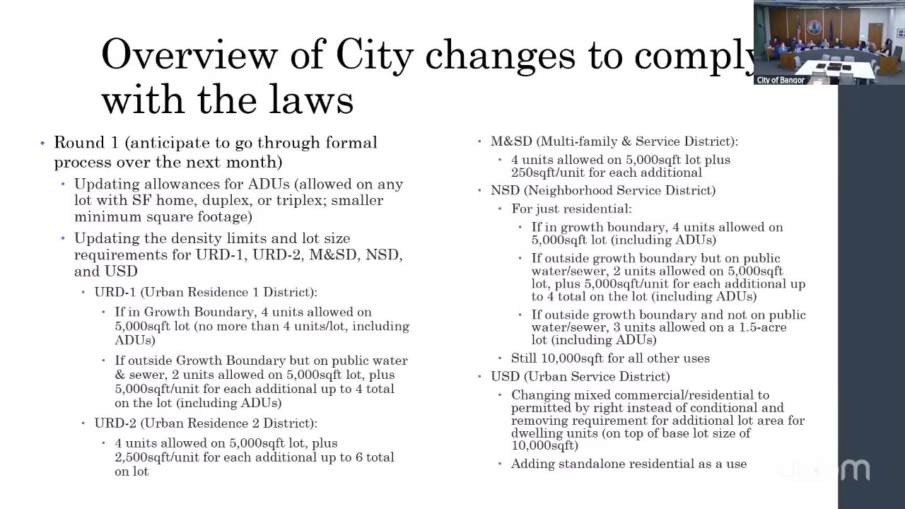 Overview of zoning/ADU changes for LD 1829, 997, 427 compliance