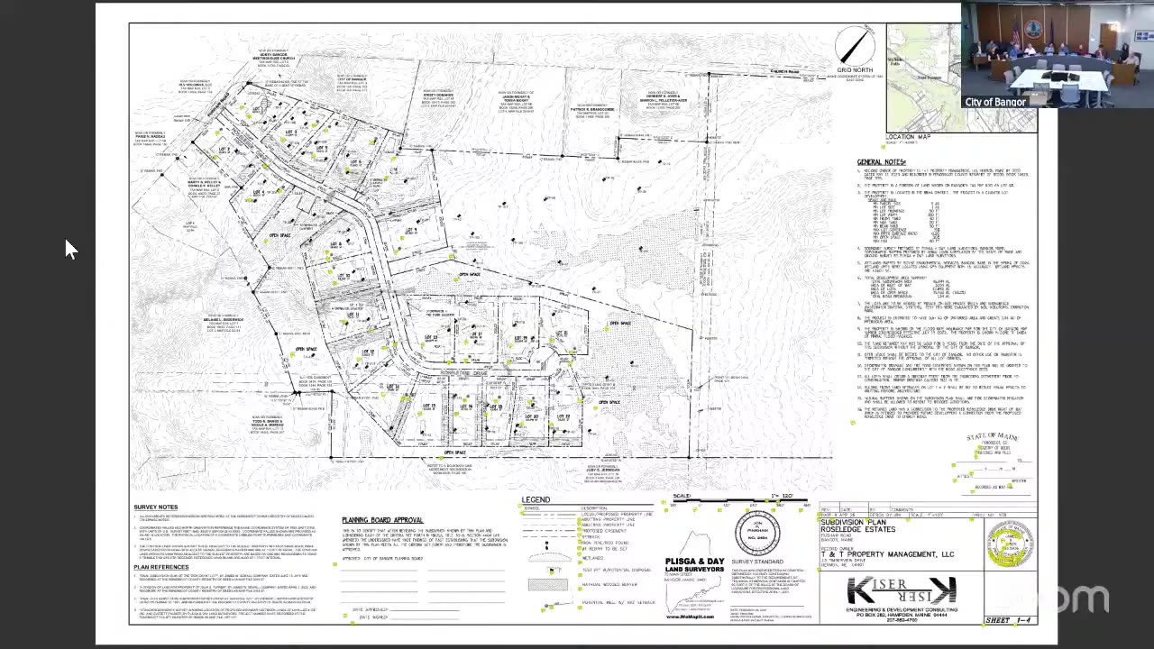 Subdivision plan for Rosledge Estates showing lot layouts and notes