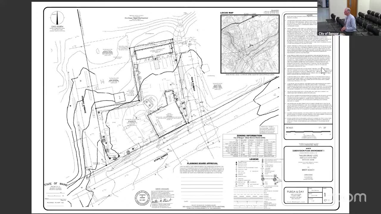 Subdivision plan amendment with locus map and zoning table