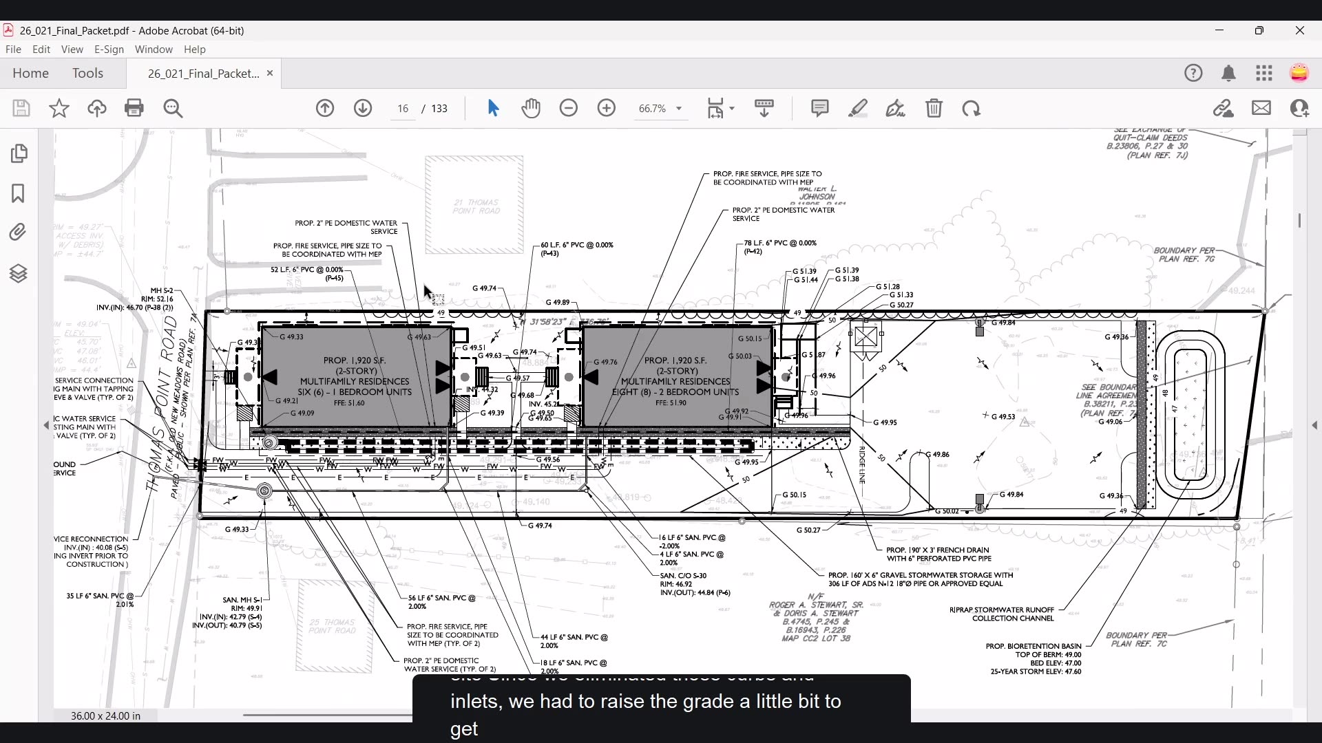 Site plan showing proposed buildings and drainage details