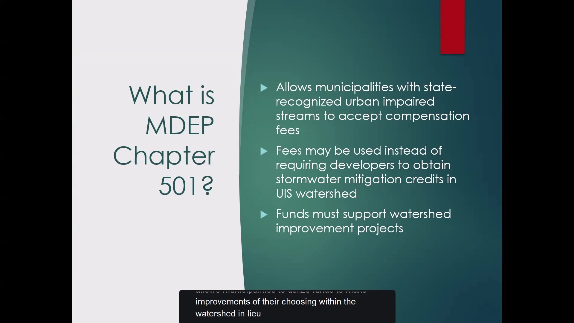 What is MDEP Chapter 501? slide with three key bullets
