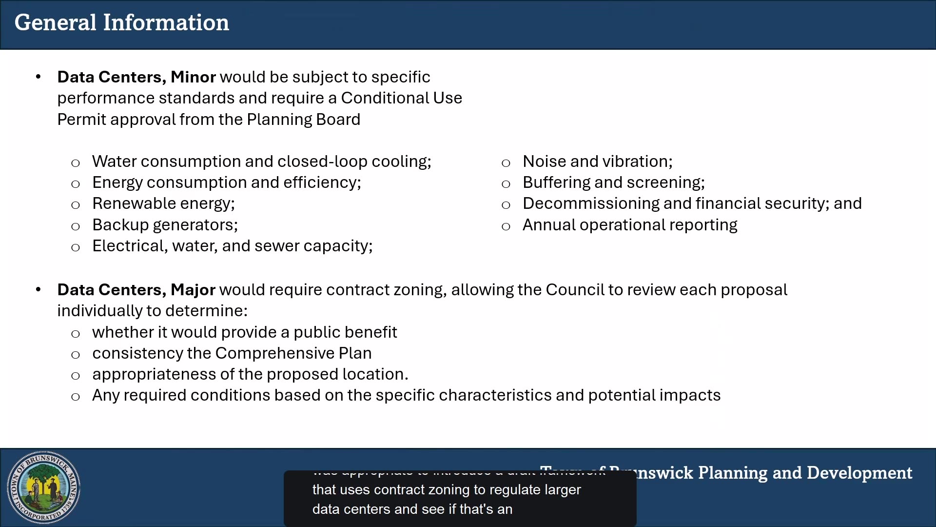 Performance standards and requirements for minor and major data centers
