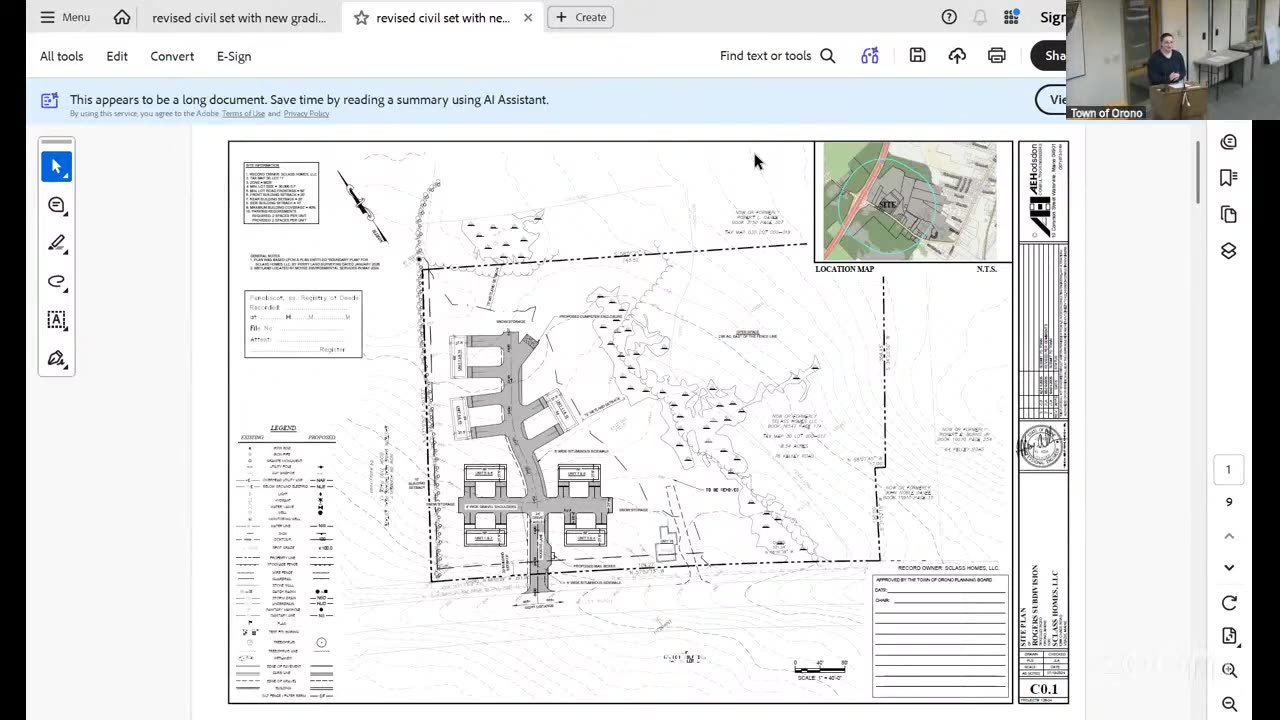 Full-page civil site plan with location map and title block
