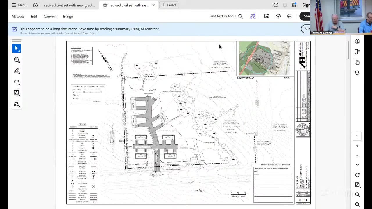 Full-page civil site plan with location map and title block