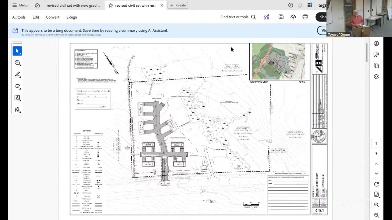 Full-page civil site plan with location map and title block