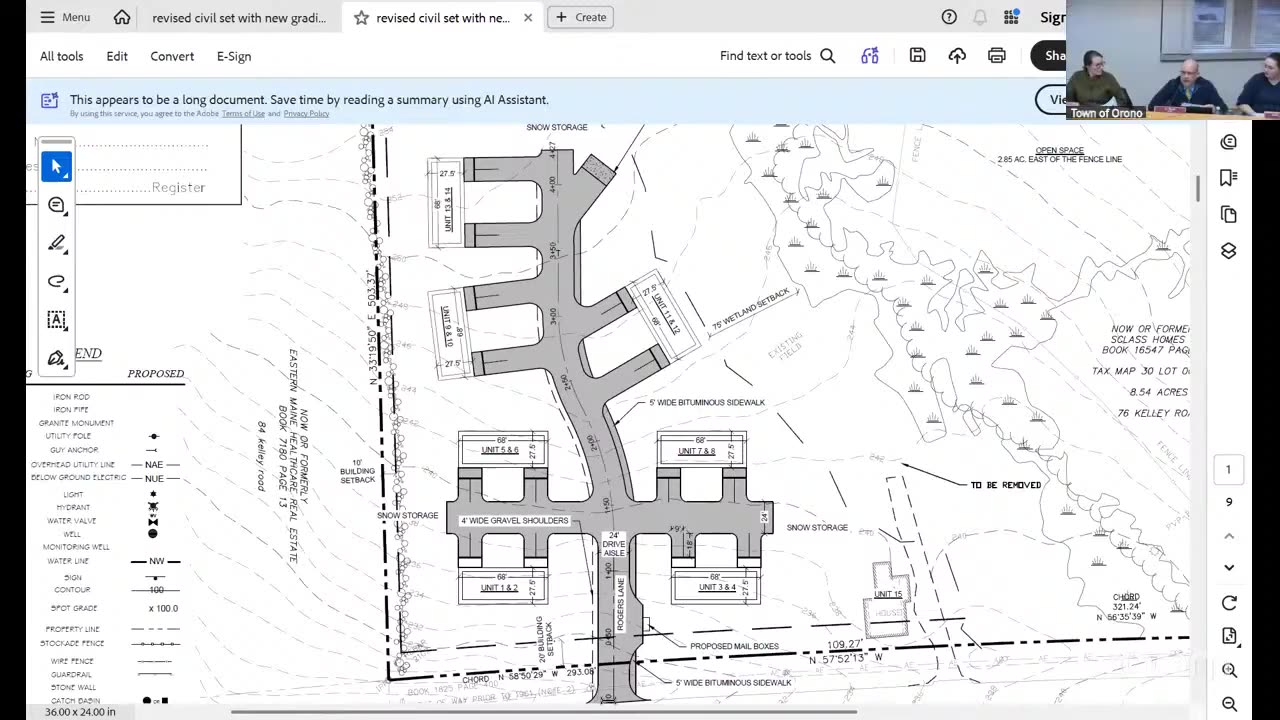 Site plan showing proposed residential units, setbacks, and snow storage