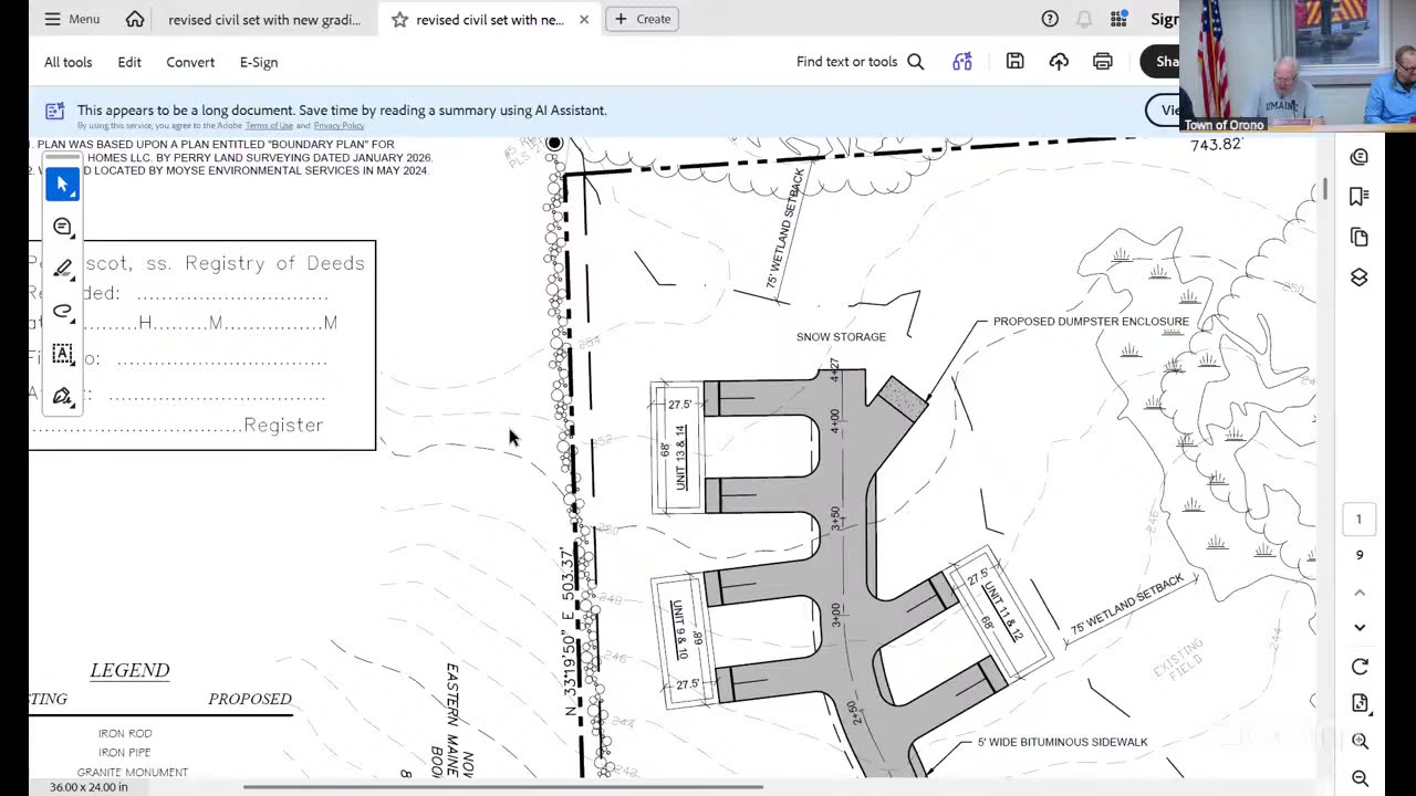 Close-up of site plan highlighting unit layouts and wetland setbacks