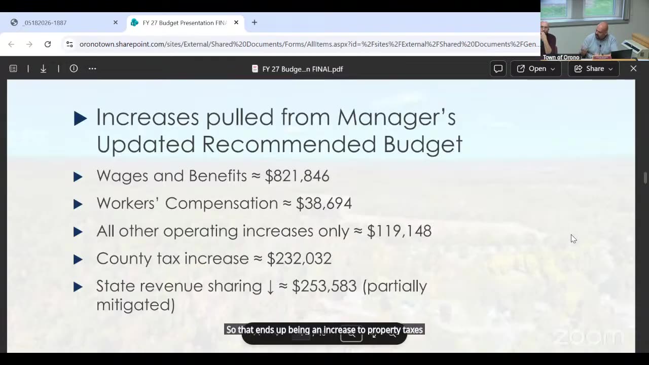 Budget increases detail with property tax note