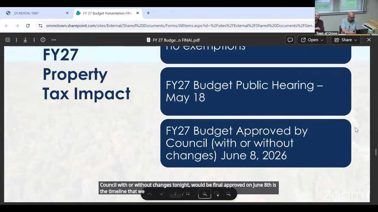 FY27 Property Tax Impact slide with timeline