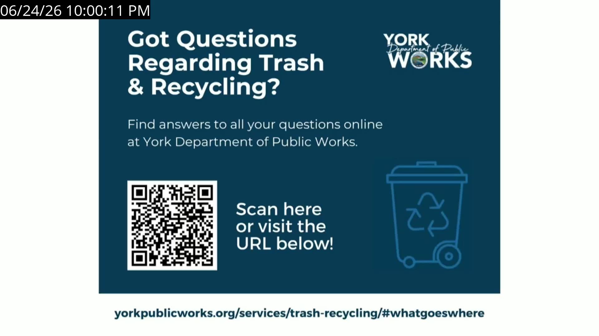 Trash & recycling questions slide with QR code