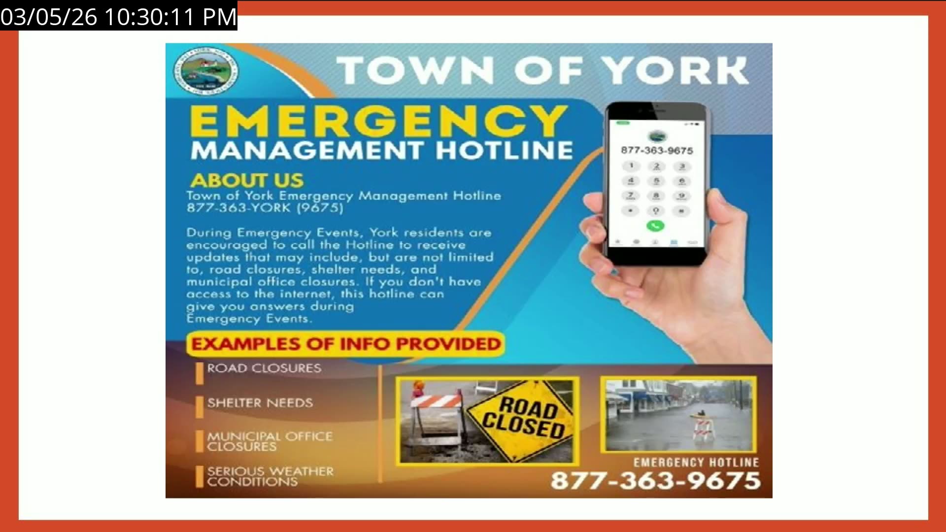 Town of York Emergency Management Hotline details and contact info