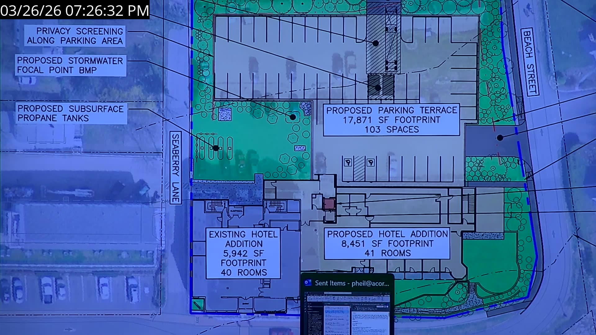 Site plan showing proposed hotel addition and parking