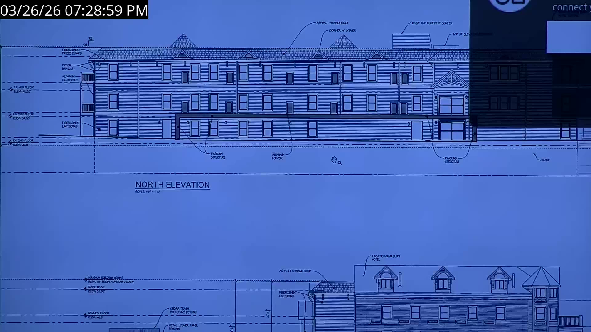 North elevation architectural drawing of hotel addition