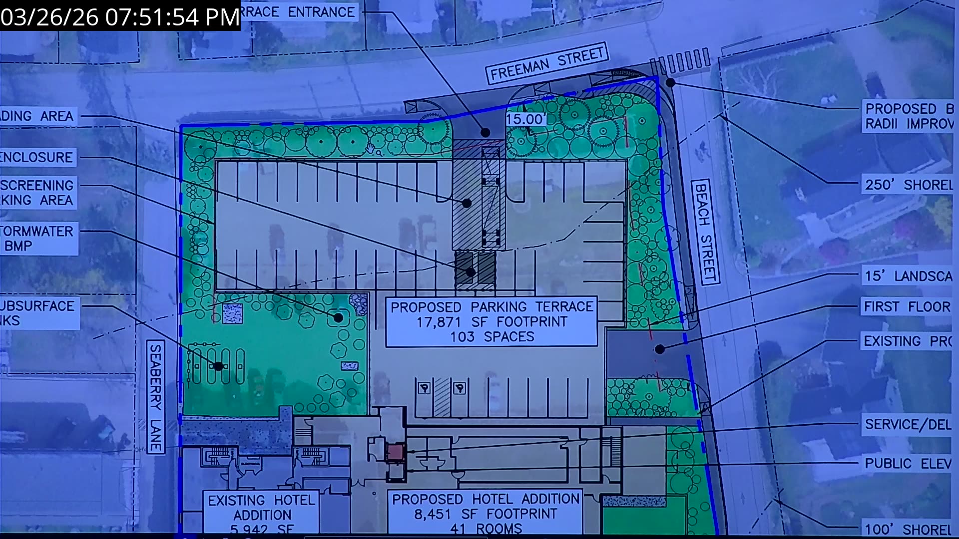 Site plan with parking and landscape annotations