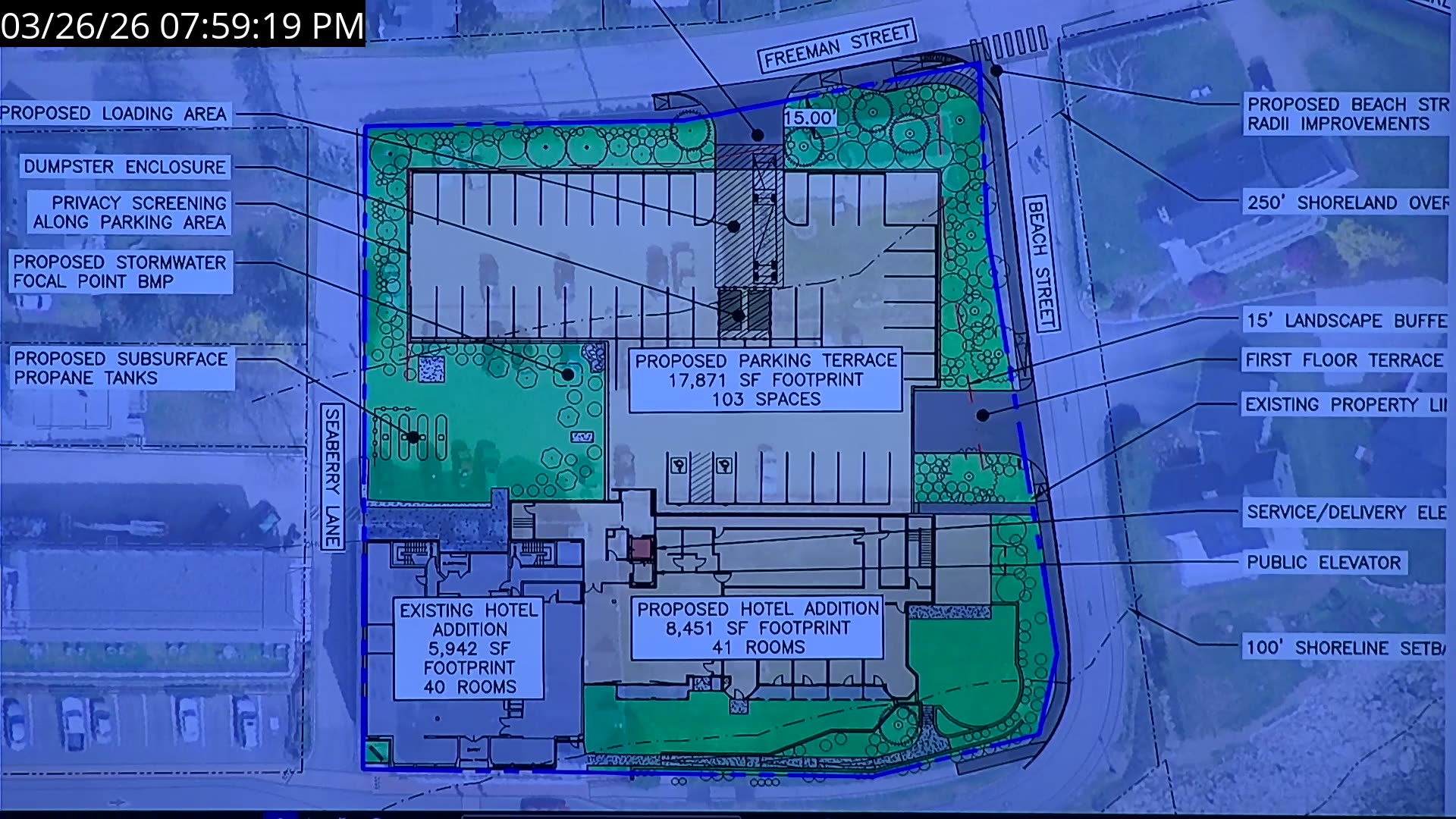 Annotated site plan showing setbacks and improvements