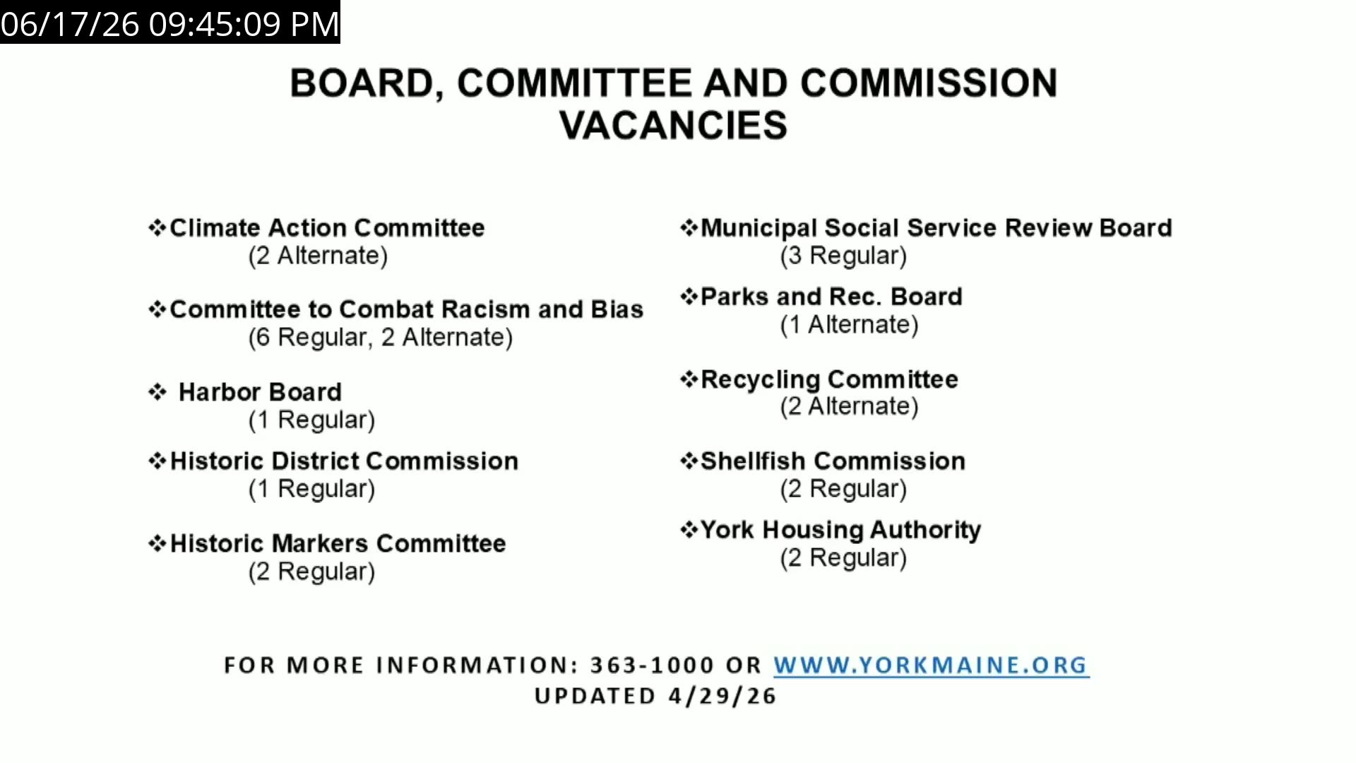 Town board and commission vacancies list