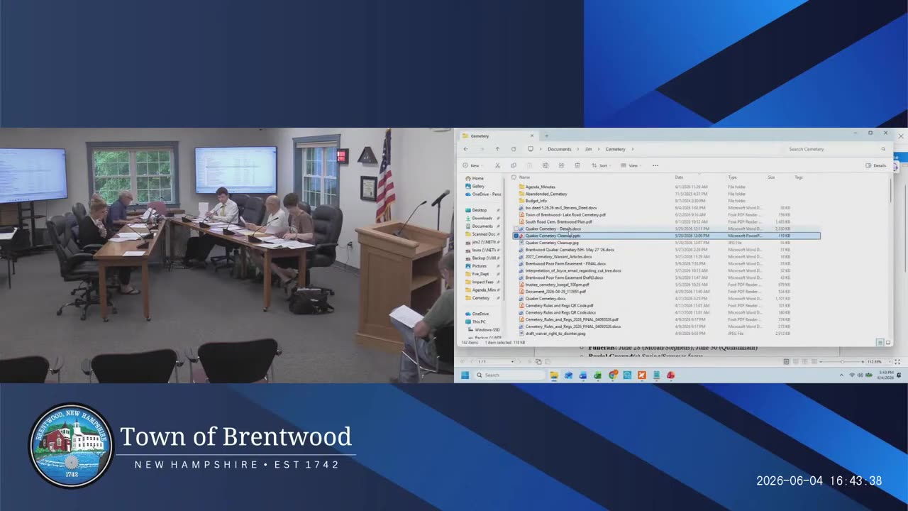 File explorer showing cemetery meeting documents