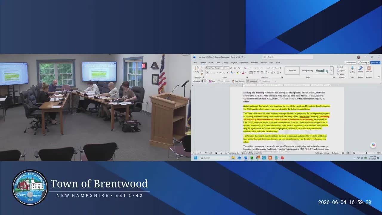Deed document authorizing cemetery land transfer