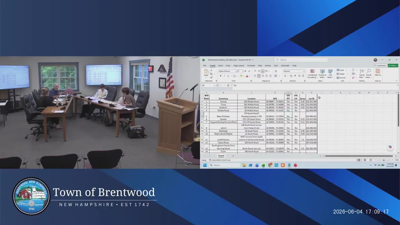 Cemetery GIS spreadsheet with locations and acreage