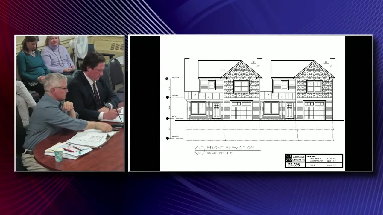 Front elevation architectural rendering of proposed building