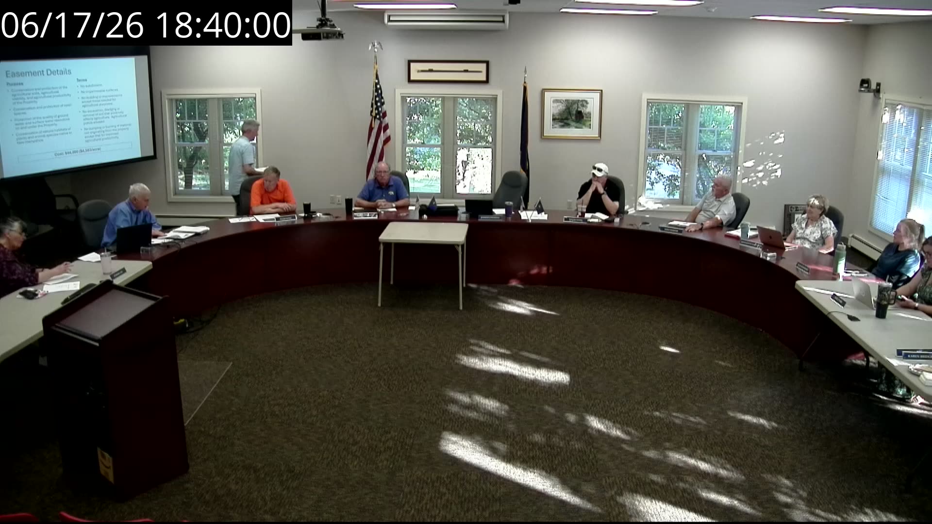 Easement Details presentation slide with bullet points on purposes and terms