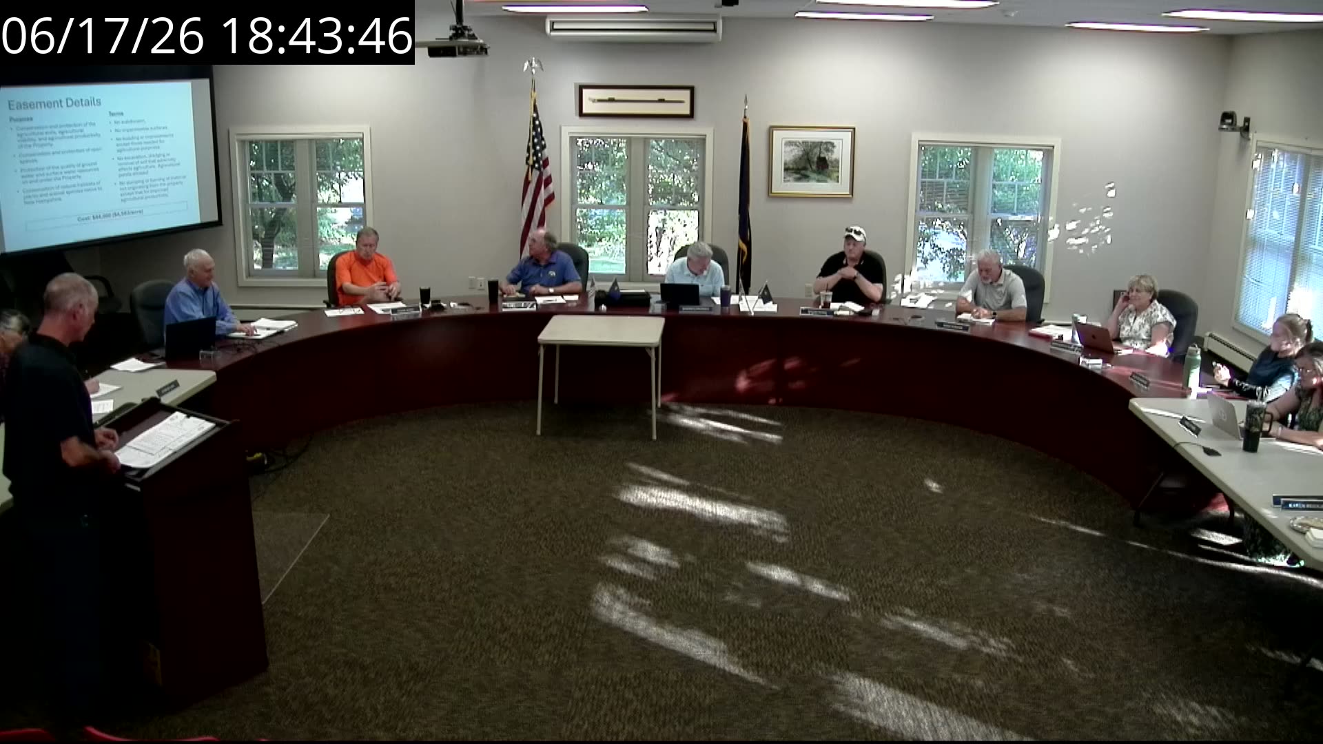 Easement Details presentation slide with bullet points on purposes and terms
