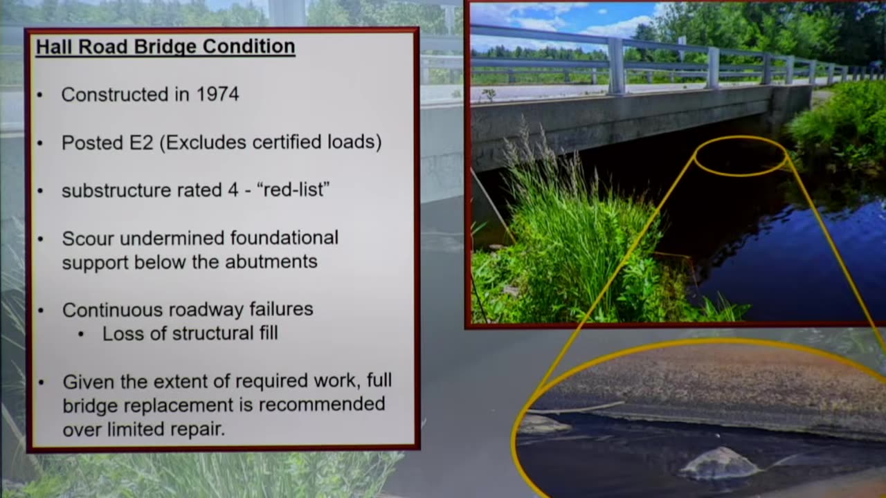 Hall Road Bridge condition details with site photos