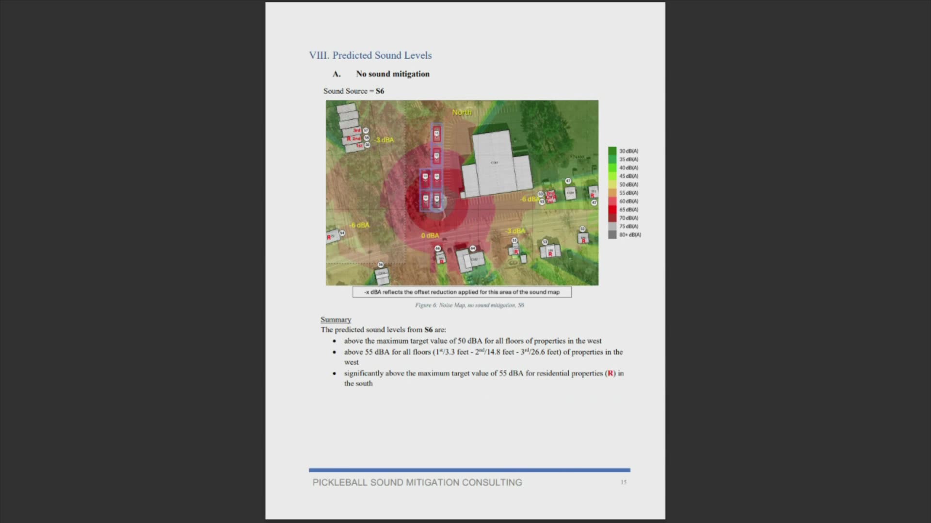 Predicted sound levels map, no mitigation scenario S6