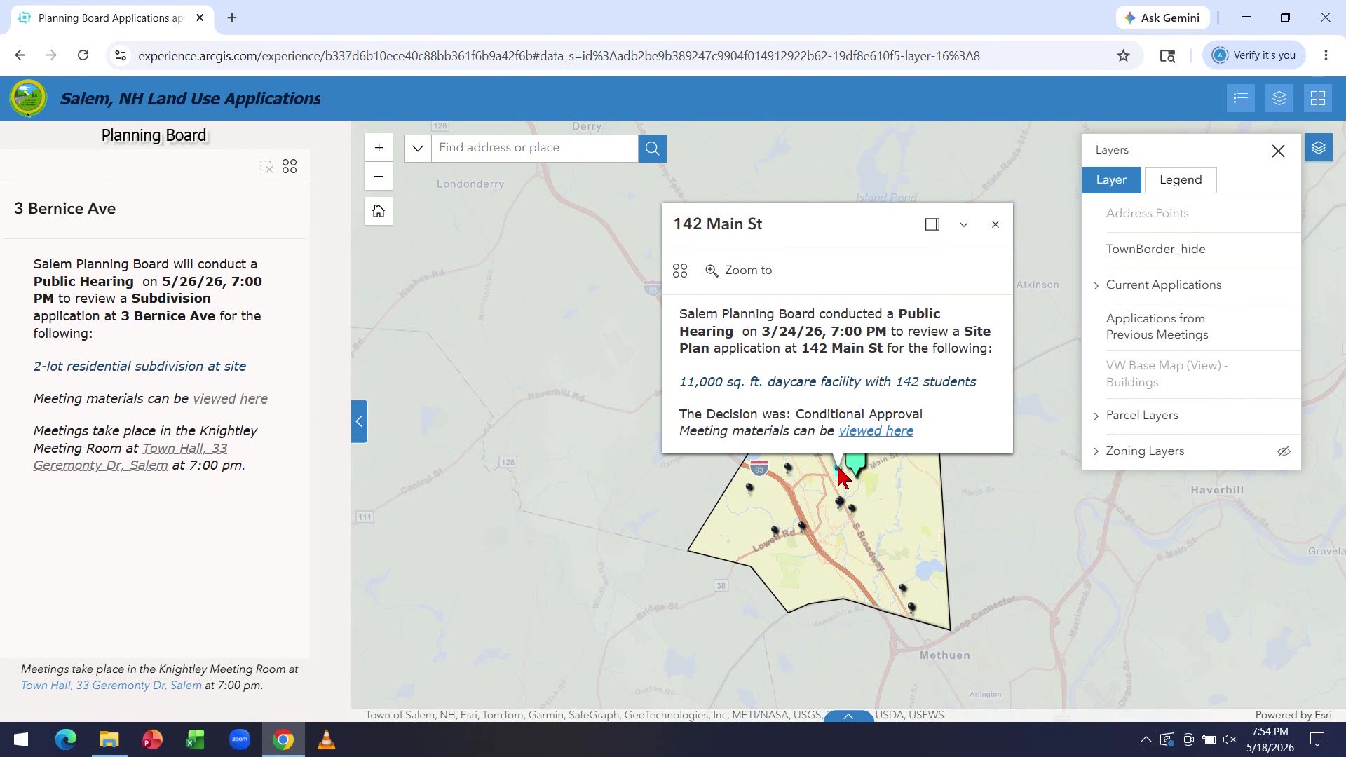 Salem NH Land Use Applications map view
